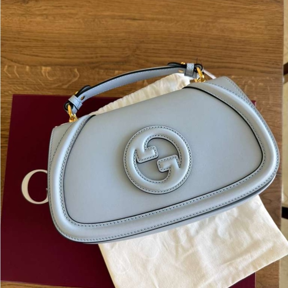 100% Authentic NEW Gucci Blondie Large Top Handle Crossbody Handbag Light Blue - Picture 4 of 13